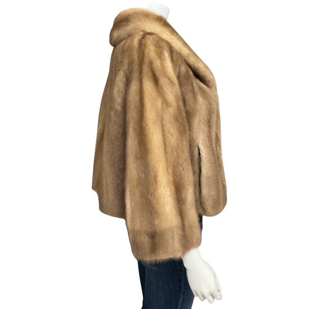 VTG Helen of Memphis Real Mink Fur Cape Jacket Stole Shawl Pastel Golden Brown S - Picture 6 of 16